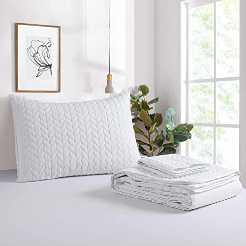 Boryard 3-Piece King Quilt Set, Lightweight Soft Leaf Embroidered Bedspread Coverlet (104X90 Inches) With 2 Pillow Shams (20X36 Inches) For All Season, White #TOP3