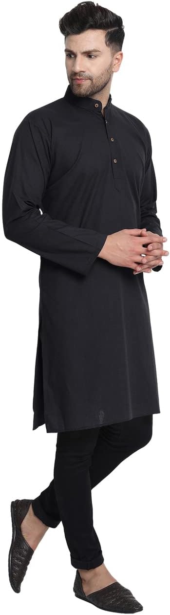 In-Sattva Men's Indian Classic Banded Collar Pure Cotton Long Kurta Tunic - Image 3