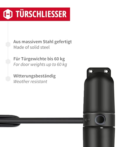 Gedotec Feder-Türschließer aus massivem Stahl | 1 Stück Zugfeder Türschliesser Schwarz für Innen- und Außenbereich | Tür schließt automatisch | Türschließer Gartentor zum Schrauben Gartentürschließer