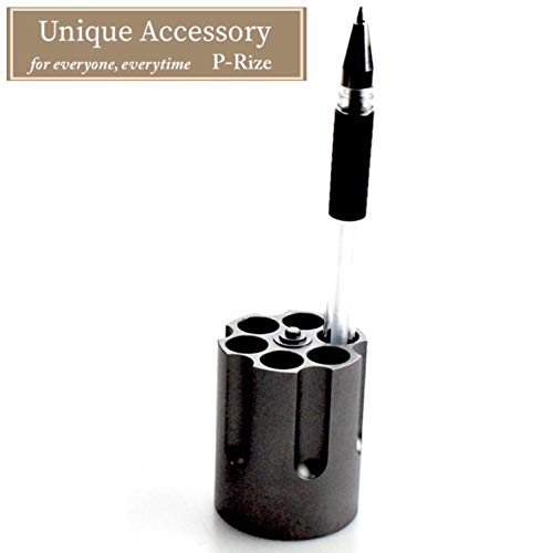 (P-Rize) ペン立て リボルバー シリンダー 型 メタル 金属 製 穴直径 1cm 6箇所 ペン スタンド ミリタリー (ブラック) 6枚目