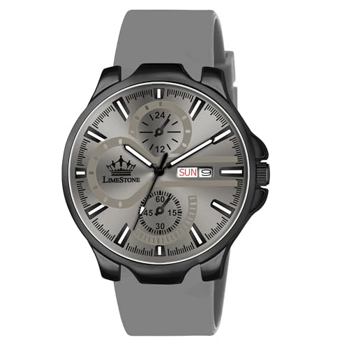 Image of LIMESTONE Men's Analog Quartz Watch with Day & Date Display, Leather /Silicone Strap - Casual & Formal Wrist Watch for Men