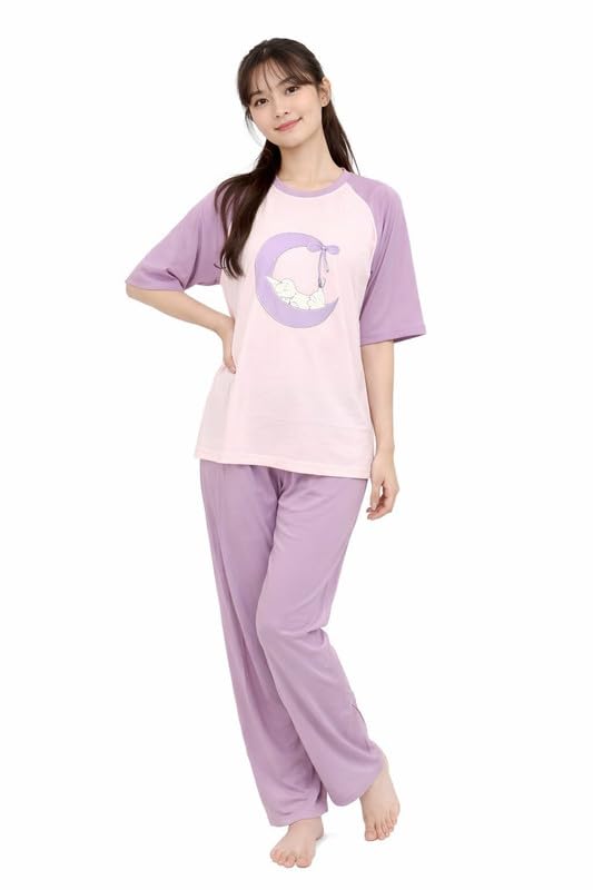 Image of Women's Pajama Set, Soft Breathable Korean Style Nightsuit with Top & Full Pants, Lightweight Loose Fit Nightwear & Loungewear for Girls & Women.