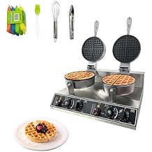 Double Head Commercial Waffle Maker, 2400W Stainless Steel Nonstick Waffle Iron with 122F to 572F Temp Range & Time Control, Perfect for Home Cafe Restaurant Snack Bar Bakeries