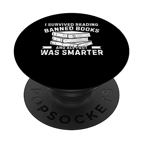 Reader Funny I Survived Reading Banned Books PopSockets Swappable PopGrip, Black