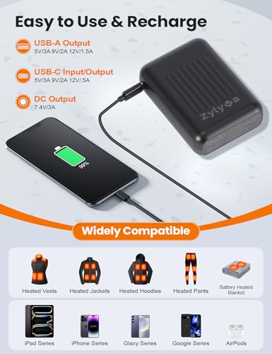 Heated Vest Battery Pack Replacement 18400mAh – 7.4V/5V Power Bank with LED Display, Only for 7.4V Heated Apparel with DC 4.0mm Plug, Not for 12V Gear - Image 6