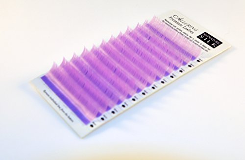 Alluring Mixed Size Color Lashes for Eyelash Extenions (B Curl- Mix (10mm to 14mm), Lilac (light purple))