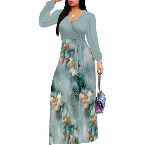 Image of Wrap Dresses for Women 2026 Elegant Maxi Dress Formal Plus Size Wedding Guest Dress with Belt