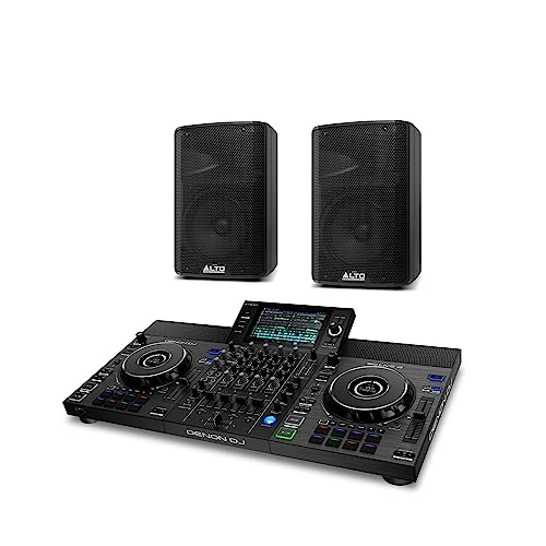 Denon DJ SC LIVE 4 und 2x Alto Professional TX308 - Standalone DJ-Controller, 4-Kanal Mixer, WLAN, Lautsprecher und 2x 350W aktiver PA-Lautsprecher mit 8' Tieftöner für mobile DJs