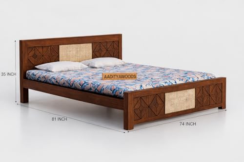 Image of AADITYA WOODS Solid Sheesham Wood Bed Cot Without Storage |Wooden Bed for Bedroom | Multipurpose Duble Cot (Honey K, King)