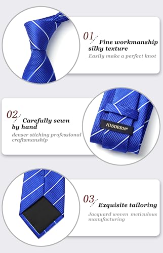 Image of HISDERN Mens Striped Ties Classic Silk Woven Tie and Pocket Square Set Formal Business Necktie Handkerchief for Wedding