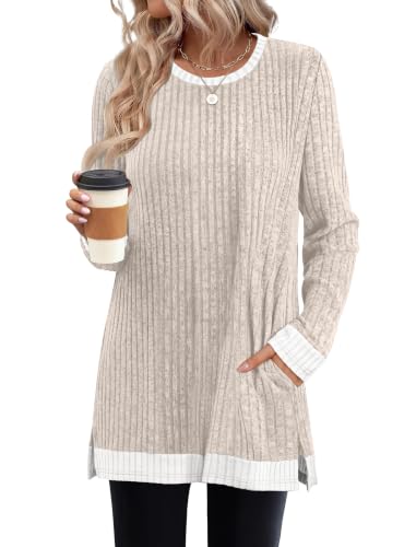 Image of Sampeel Long Sleeve Shirts for Women Tunic Sweaters Fall Fashion Outfits