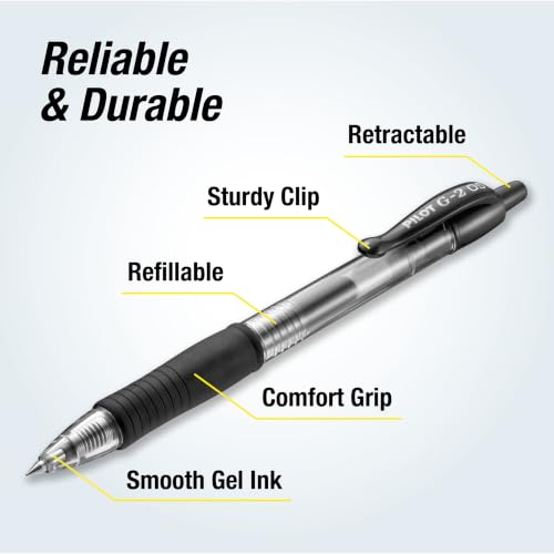 Image of Pilot G2 Retractable Gel Roller Ball Pen with 0.5mm Extra Fine Point, Black Ink, 12-Pieces (31002)