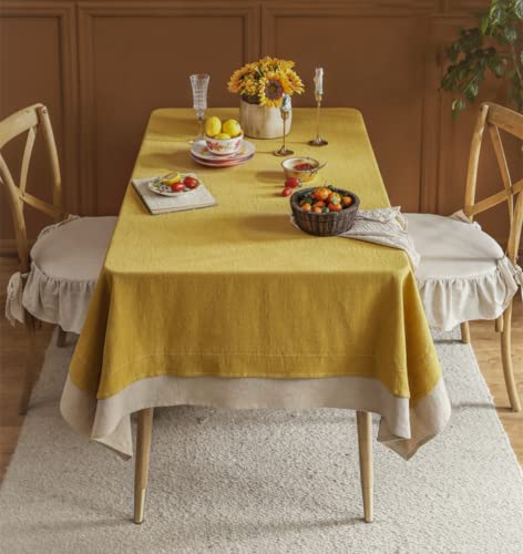F-Chu Cotton Linen Tablecloth Yellow 58 X 102 Inch,Rectangular Tablecloths Yellow And Beige Patchwork Table Cloth #TOP2