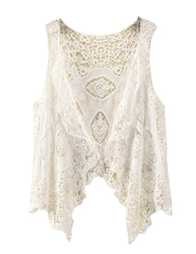 Image of FindThy Women's Hollow Knitting Stitch Cardigan Open Front Draped Boho Hippie Crochet Vest
