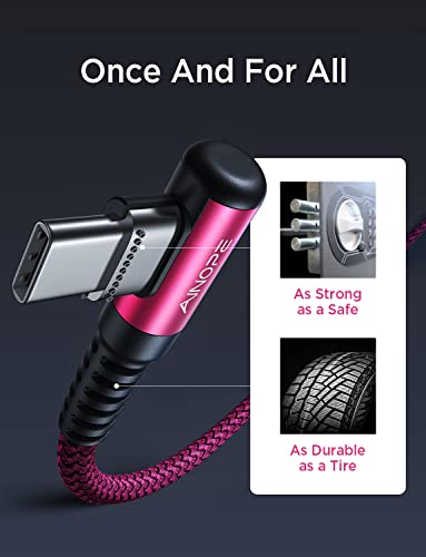 Image of AINOPE USB C Cable 60W 2-Pack 6.6ft Nylon Braided USB C to USB C Cable Type C Charger Fast Charging Right Angle USBC Cable Charger Cord for iPhone 16 Pro Max 15 Plus Samsung S24 S23 iPad Pro Rose Red