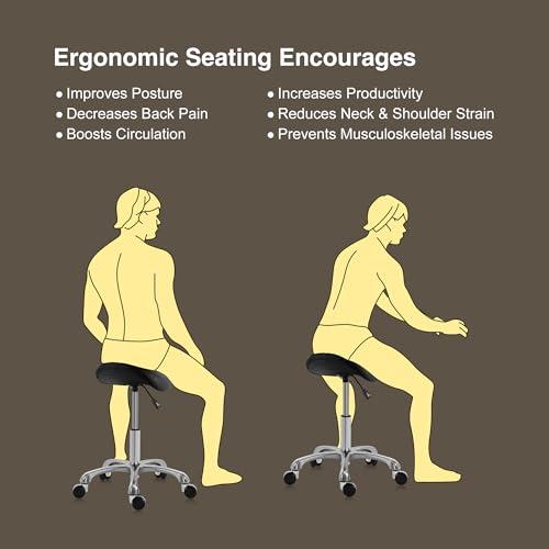 DR.LOMILOMI Ergonomic Saddle Stool Adjustable Pneumatic Swivel Rolling Saddle Seat Stool with Wheels for Medical Hygienic SPA Massage Salon Home and Office 506 Haku (Black)