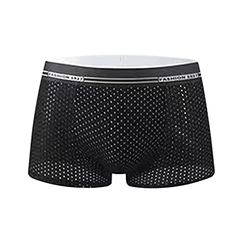 Generisch Calzoncillos tipo bóxer para hombre, de seda de hielo, transpirable, ligero, de secado rápido, refrescante, ropa interior, deportivo, gimnasio, fitness, modal, sin costuras, de malla, Negro
