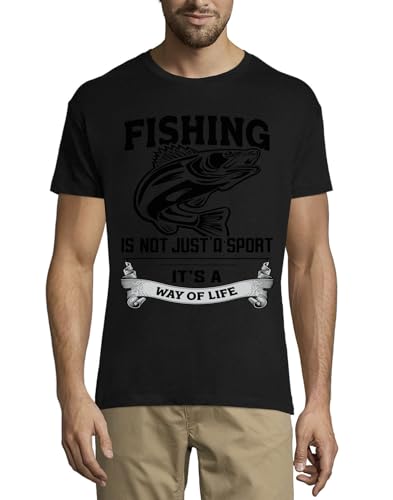 T-shirt fishing homme noir en coton col rond mode décontractée