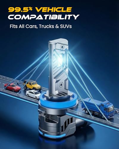 Image of FAHREN H11 9005 Light Bulbs, 150,000LM 15X Brightness, 90000+ Hours Lifespan, Real 1:1 Halogen Mini Size, 6500K Cool White, Plug-N-Play, Pack of 2