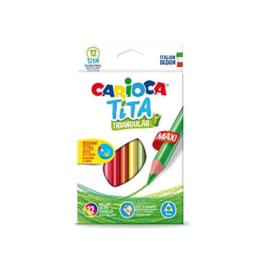 Carioca Maxi TITA, Lápices de Colores, de Resina Maxi Triangulares, Lápices de Colores para Niños y Adultos, para Dibujar y Colorear, Escritura Suave, Colores Surtidos, 12 Piezas