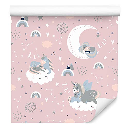Wallepic - Carta da parati per bambini, 1000 x 53 cm, in tessuto non tessuto, motivo unicorno, multicolore