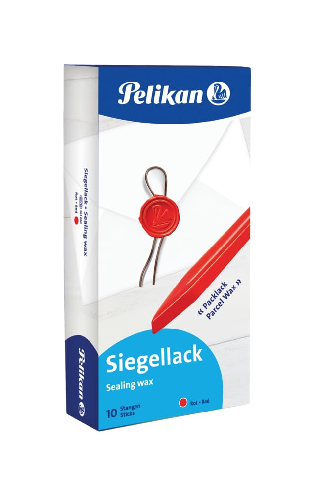 Pelikan, 10 Barras de Lacre Rojo, Color Intenso, Fácil de Fundir, Sello duradero