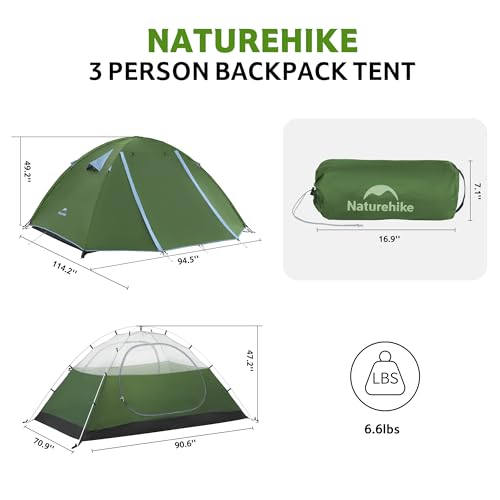 Image of Naturehike Bleik-B 2 Person 3 Person Tent, Lightweight Backpacking Tents for Camping, Double Layer Waterproof Camping Tent