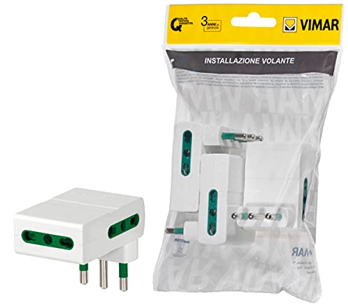 Vimar FP00311.B Adattatore multiplo salvaspazio SICURY 250 V~ 3 pezzi, spina 2P+T 16 A standard IT tipo S17, 3 Bpresa 2P+T 16 A IT tipo P17/11