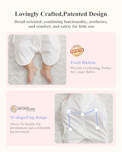 Image of KIDIRA Transition Swaddle, Baby Swaddles 3-6 Months 12-18lb Breathable Back Fabric, Arms Up Swaddle 3-6 Months Newborn, Promotes Healthy Hip Development, 2-Way Zipper&Foot Buttons, 1Pack, Pink