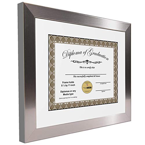 Creative Picture Frames Stainless Steel Finish Document Frame Displays 8.5" By 11" With Mat Or 11" By 14" Without Mat Includes Stand & Wall Hanger #TOP1