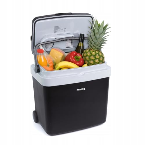 Huslog Frigo Elettrico Portatile 33L con Ruote e Manico Estraibile, 12V/220-240V, Funzione Frigo e Riscaldamento,...