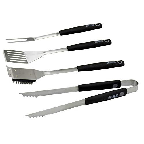 Azuma BBQ Tools Set Stainless Steel Grill Utensils Black Rubber Handles Tongs Brush Turner