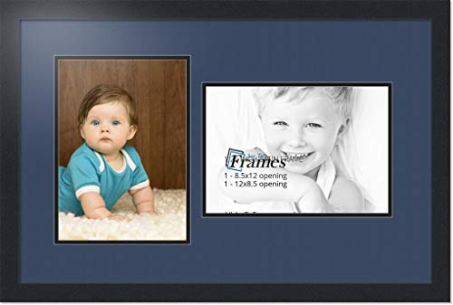 ArtToFrames Collage Photo Frame Double Mat with 2 - 8.5x12 Openings and Satin Black Frame