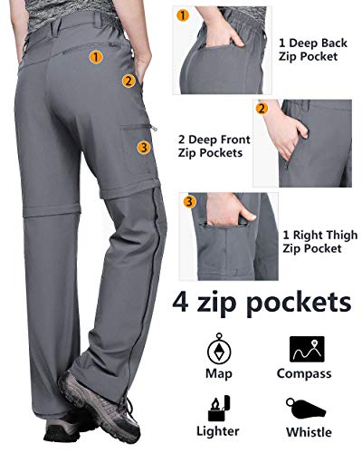 Outdoor Ventures Women's Convertible Pants, Quick Dry Hiking Zip-Off Pants, Stretch Lightweight Cargo Pants Grey #TOP4