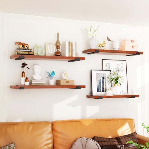 Image of WELDUN 4 Pack Metal Scaffold Board Shelf Brackets 25 cm, Heavy Duty Wall Mounted Angle Shelving Brackets with Lips, for Industrial, Rustic, Modern Decor, Black