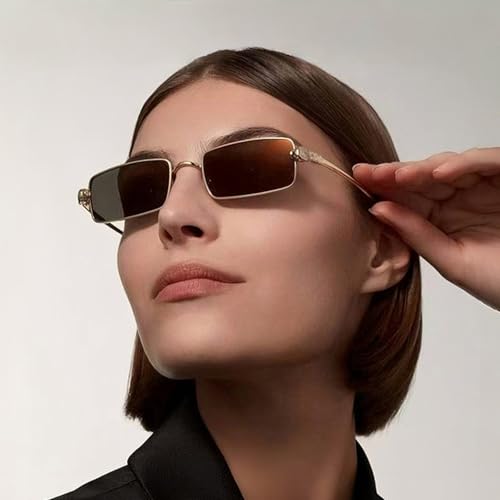 Vintage Rectangle Sunglasses for Women Men,Trendy Gold Metal Y2K Narrow Rectangular Sun Glasses 90s Stylish2