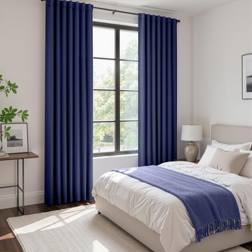 Image of ANRODUO Navy Blue Back Tab Blackout Curtains 84 Inch Long 2 Panels | Rod Pocket,Thermal Insulated Room Darkening Light Blocking Curtains for Living Room Bedroom Privacy,W42xL84