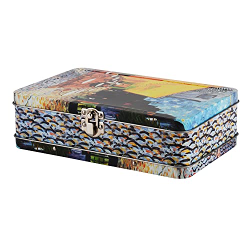 Image of DAHO Metal Storage Box with Hinge for Office, School, Home, Makeup, Arts & Crafts and Accessories (Cafe Terrace At Night)
