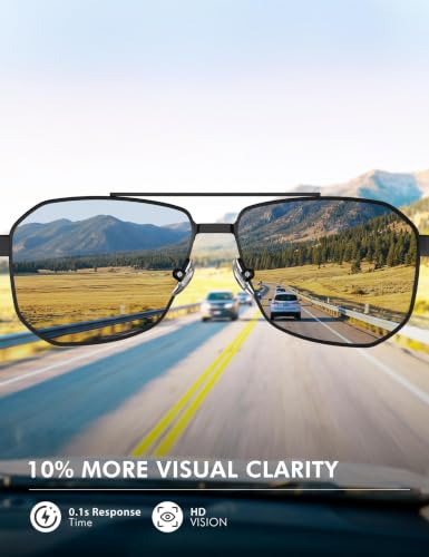 Image of Luenx Aviator Polarized Sunglasses for Men: Square UV400 Driving | Big Head Fit,Adjustable Nose Pads,Lightweight,Anti-slip,Impact-resistant,Scratch-Resistant,Glare Reduction,Gift-Ready Set