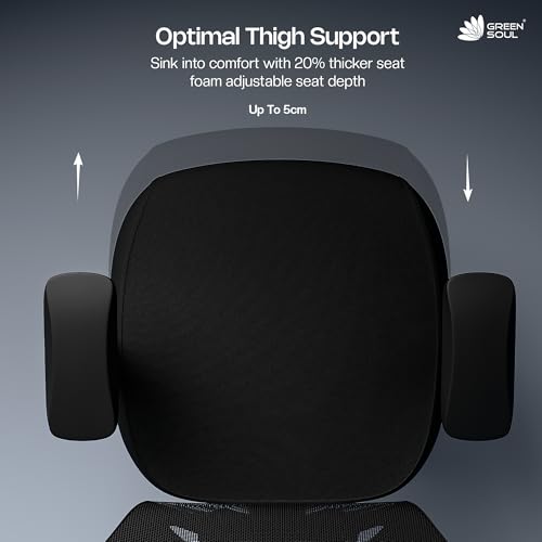 Image of Green Soul Jupiter Superb | Ergonomic Mesh Office Chair for Work | 3 Year Warranty | Multi-Lock Synchro Tilt Recline Mechanism | 2D Armrest | Adjustable Lumbar | High Back | Black