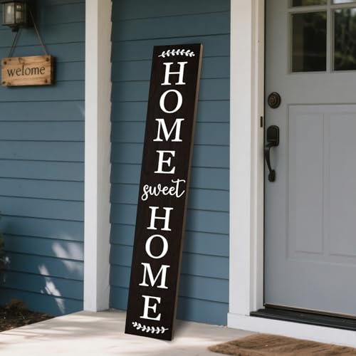 Home sweet home wooden porch sign Vertical hanging decorations Welcome sign front door standing Decorative sign 47x7.8Inch Plaques for Outside Yard Decor(Black)
