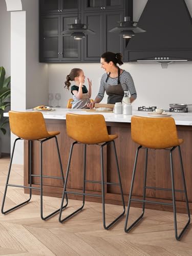 Image of 30in Bar Stools Counter Height Chairs Set of 3 (Whiskey Brown)