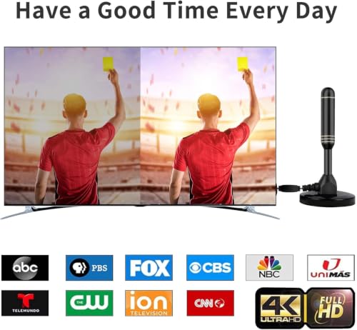 Image of Indoor TV Antenna with 2 Signal Boosters & 32FT Cable - Digital Antenna for Smart TV, Magnetic Base, Supports 4K 1080p - Dual Amplifiers for Long Range Reception of Local Channels(Off-White)