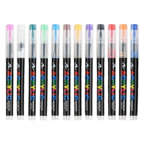Set de 12 Rotuladores Acrílicos, Rotuladores Punta Fina con Tinta Aguosa No Tóxica, Marcadores Acrílicos Permanentes para Arte y Manualidades, Rotuladores Colores Brillantes