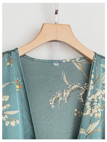 GORGLITTER Women's 5 Piece Floral Print Satin Silk Pajama Set Nightgown Robe Cami Shorts Sleepwear Pj Sets3