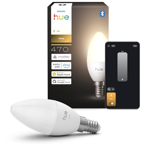 Philips Hue White, Ampoule LED Flamme B39, 470lm, Pack de 1, Blanc Chaud