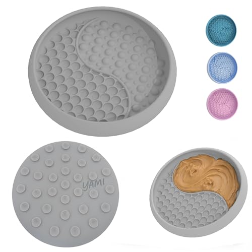 YAMI Dog Lick Bowl, Lick Mat for Dogs, Wet Food Cat Slow Feeder, Freeze Bowl, Enrichment & Puzzle Toy for Anxiety Relief, Food-Grade Silicone, Suction Cups, Dishwasher Fit, for All Breed (Light Gray)