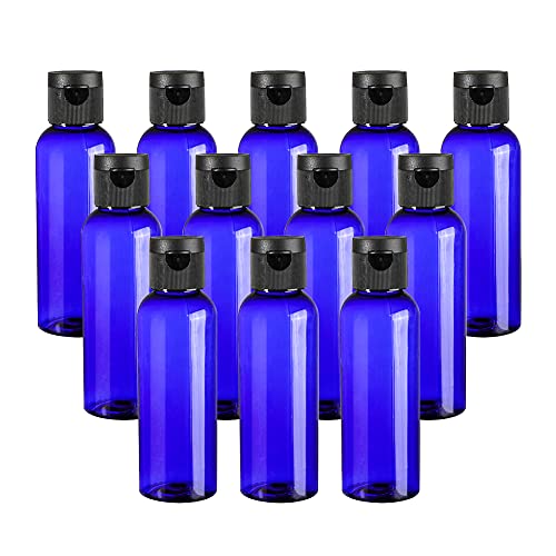 TANCANO Travel Size Plastic Bottles with Caps - Empty Refillable Travel Container for Toiletries - 3.4oz/100ml Cobalt Blue - Bulk 12 Pack