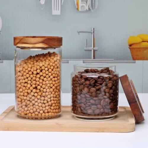 Flrolove Glass Canisters With Wooden Lids Kitchen Jars For Storage,Tea,Sugar And Coffee Container Set,Set Of 5 Canisters For Candy, Cookie, Rice And Spice Jars #TOP3