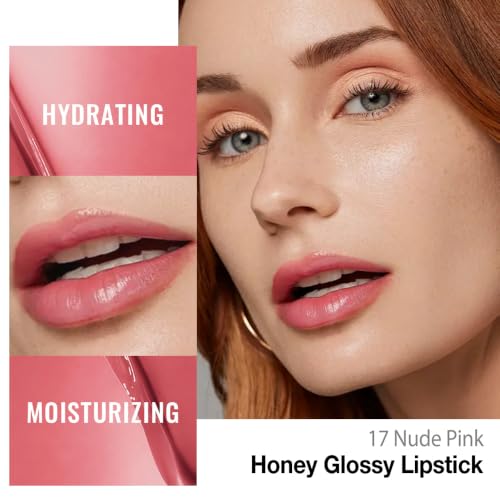 Image of evpct Nude Pink Honey Lipstick Tinted Lip Balm Oil Stick for Women, 17 | Sheer Lightweight, Moisturizing, Shine, Volumizing, Hydrating Nourishing Serum for Glossy Nourished Lips, Cruelty-Free Vegan